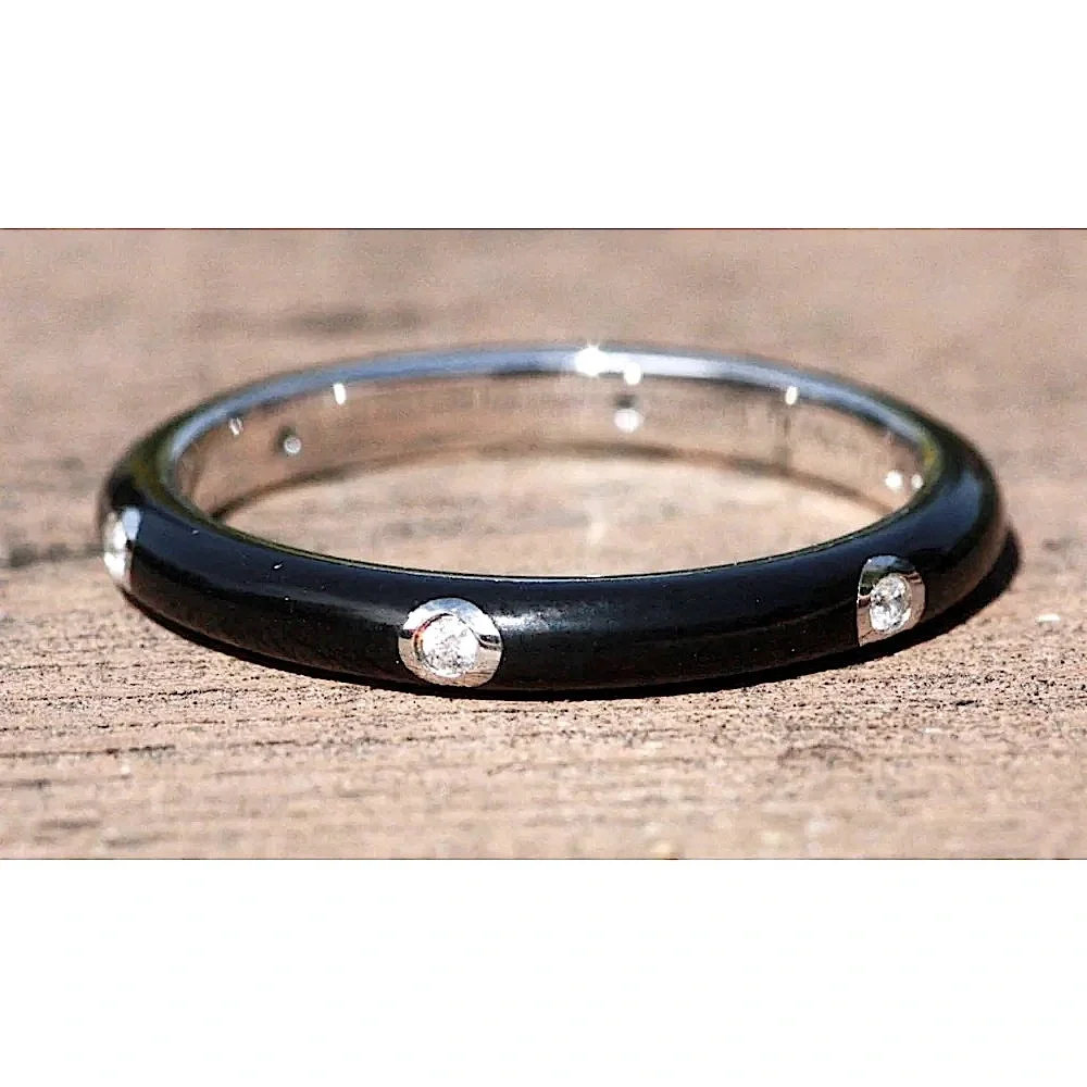 NEW Men’s Pave’ Diamond Black Enamel 925‎ Sterling Silver Band Ring Size 10